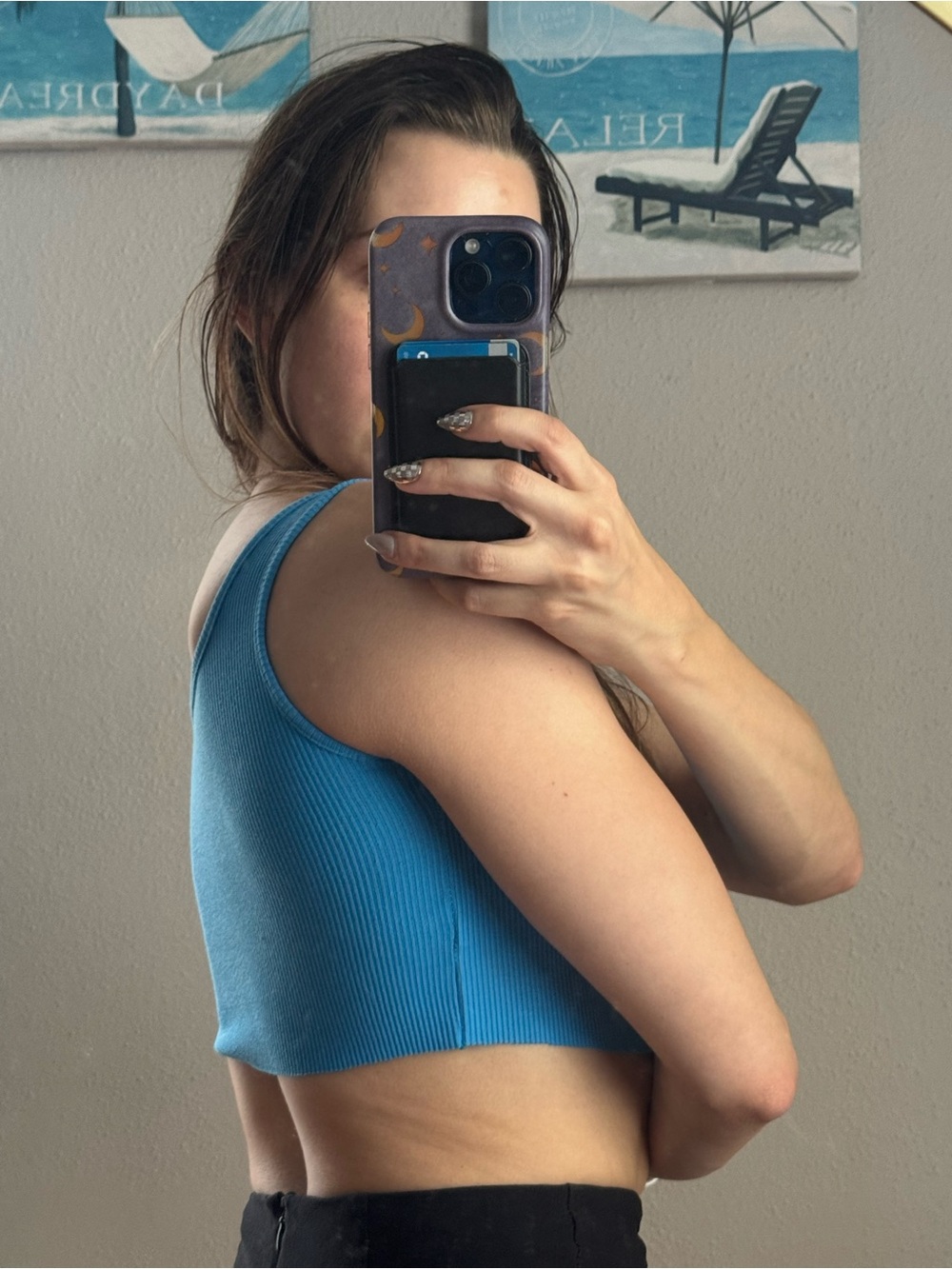 Blue Ribbed Square-Neck Cropped Tank Top - Picture 2 of 4